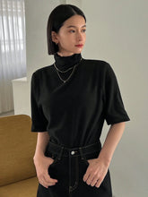 FRIFUL Women's Solid Color High Neck Short Sleeve T-Shirt shein